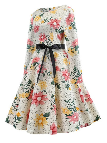 Women's Sweet Long Sleeve Floral Pattern Aline Dress