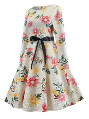Women's Sweet Long Sleeve Floral Pattern Aline Dress