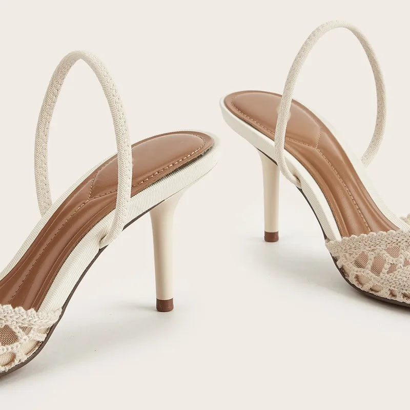 Woven Openwork Singback High-Heeled Sandals Pointed-Toe High Heel