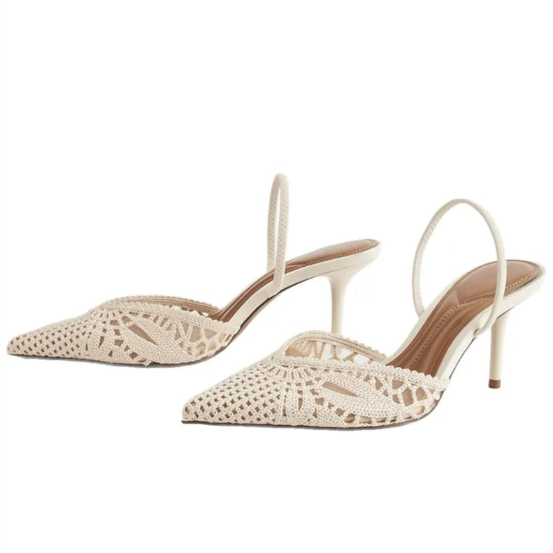 Woven Openwork Singback High-Heeled Sandals Pointed-Toe High Heel