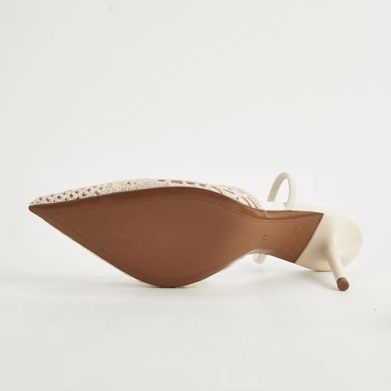 Woven Openwork Singback High-Heeled Sandals Pointed-Toe High Heel
