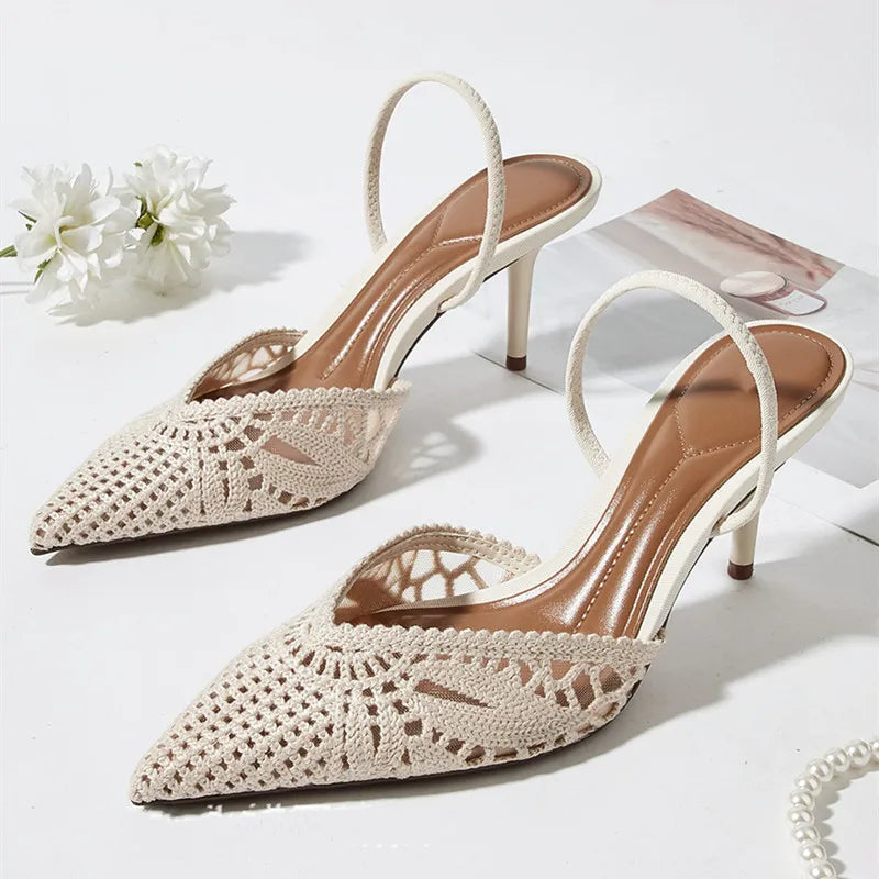 Woven Openwork Singback High-Heeled Sandals Pointed-Toe High Heel