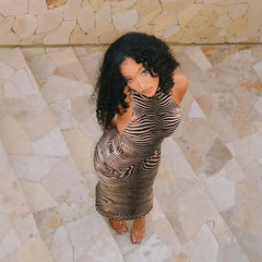 Zebra Print Halter Backless Holiday Beachwear Midnight Party Club Bodycon Maxi Dress