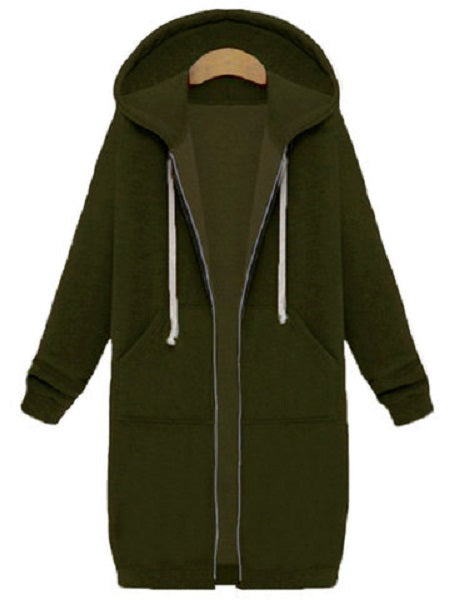 Zipper Long Sleeve Hooded Coat