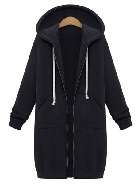 Zipper Long Sleeve Hooded Coat