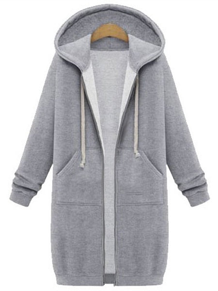 Zipper Long Sleeve Hooded Coat