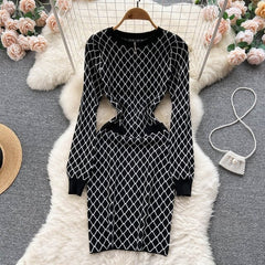 Zipper O Neck Long Sleeve Elastic Sweater Dress