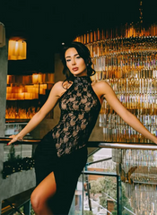 Lace Patchwork High Collar Sleeveless Bodycon