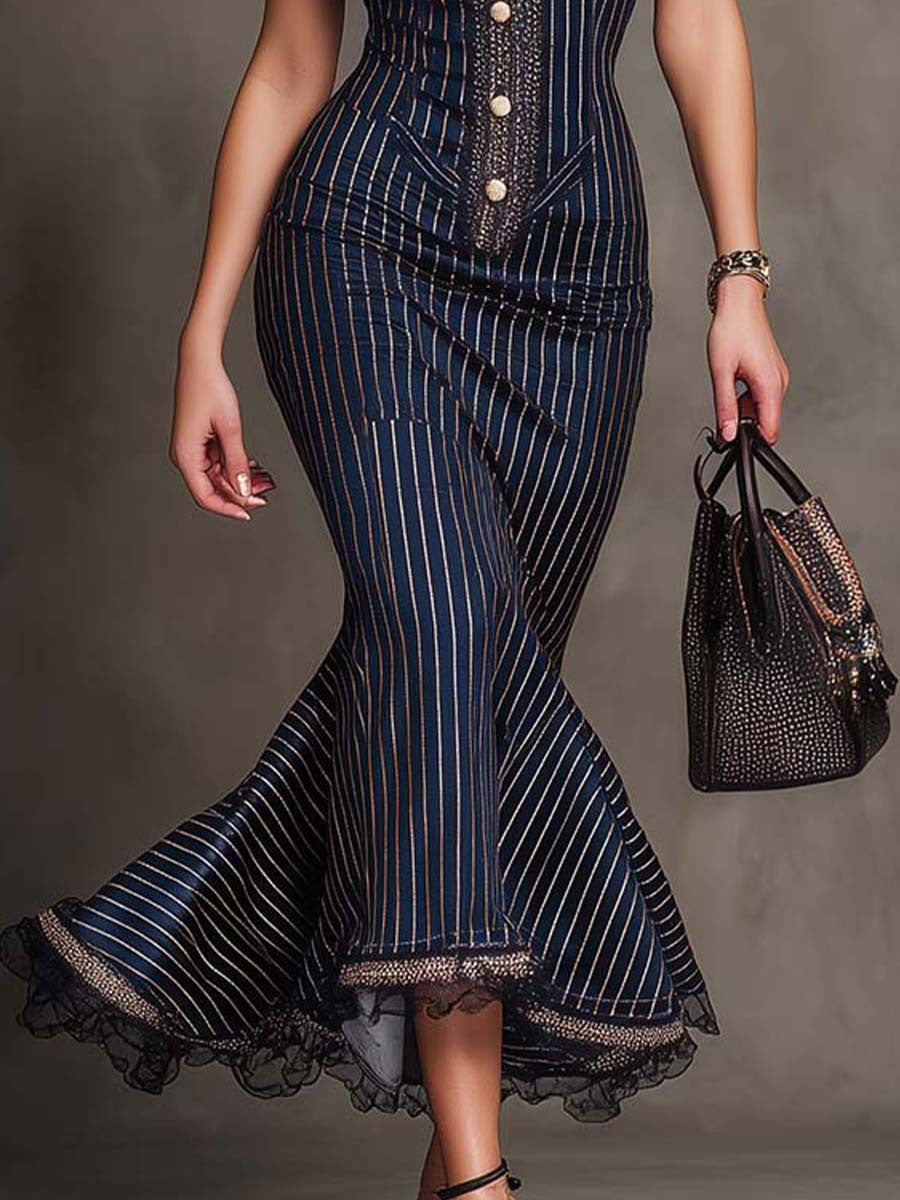A slimming POLO-neck button-down short-sleeved dress