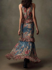 High-waisted vintage print dress