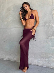 Elegant Pintuck Dresses Rushed Cover Up Slim Maxi Mesh Long Dress