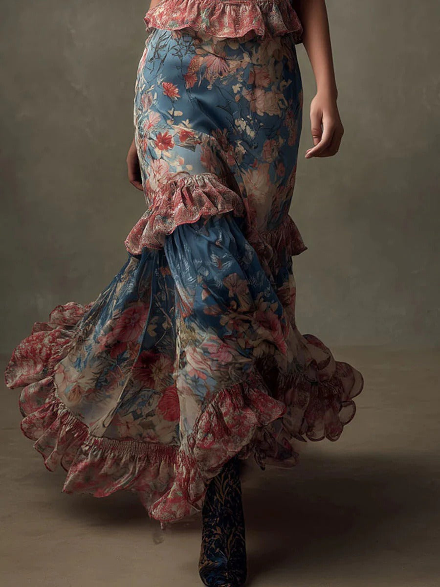 High-waisted vintage print dress