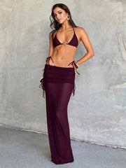 Elegant Pintuck Dresses Rushed Cover Up Slim Maxi Mesh Long Dress