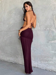 Elegant Pintuck Dresses Rushed Cover Up Slim Maxi Mesh Long Dress