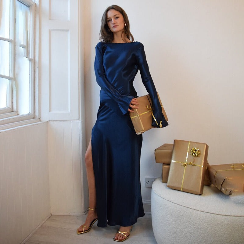 Elegant Turtleneck Retro Party Split-Side Maxi Dresses