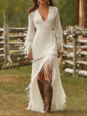 Sequins Bead Square Neck Flower Long Sleeves Tassel Design Evening Party Long Bodycon Dresses