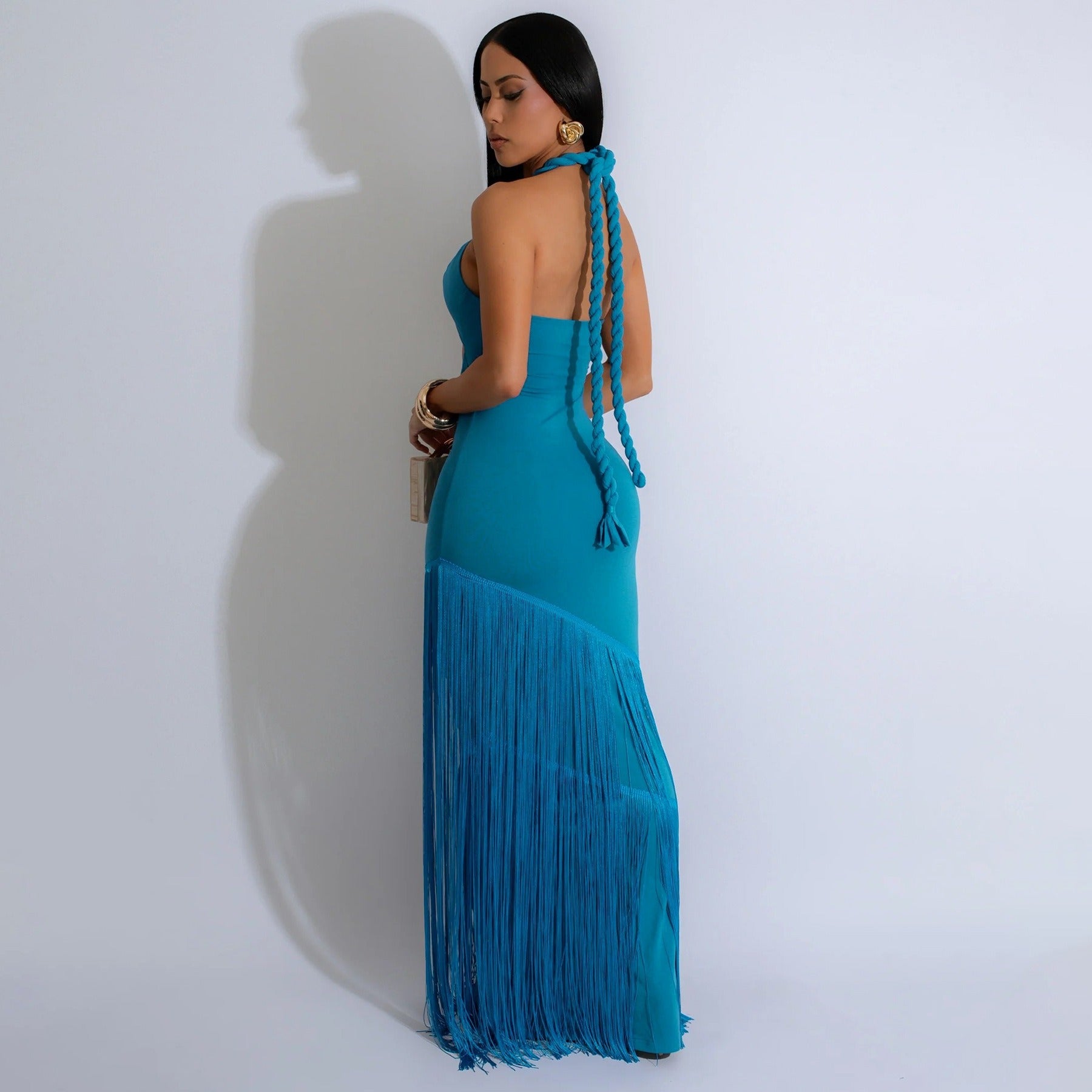 Elegant Tassel A Line High Waist Beach Skirt Bandage Super Short Top Beach Holiday Party Two Piece Sets