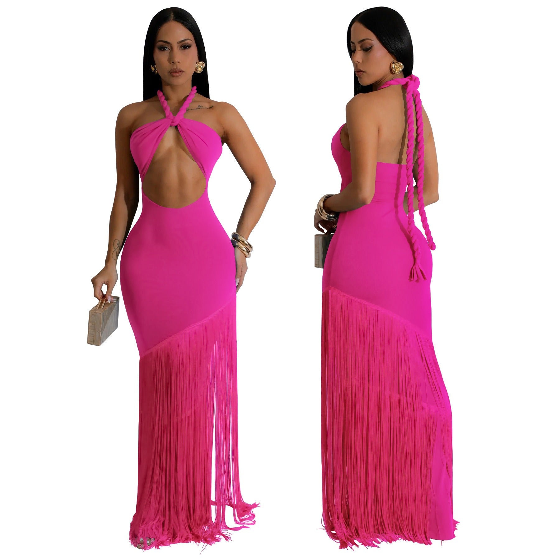 Elegant Tassel A Line High Waist Beach Skirt Bandage Super Short Top Beach Holiday Party Two Piece Sets