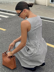Striped Slash Neck Long Ruffles Party Dress