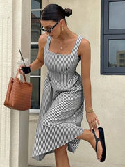 Striped Slash Neck Long Ruffles Party Dress