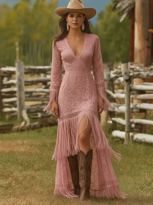 Sequins Bead Square Neck Flower Long Sleeves Tassel Design Evening Party Long Bodycon Dresses