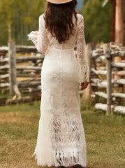 Sequins Bead Square Neck Flower Long Sleeves Tassel Design Evening Party Long Bodycon Dresses