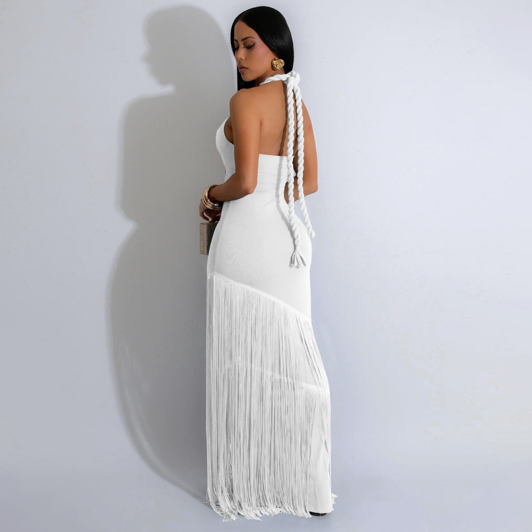 Elegant Tassel A Line High Waist Beach Skirt Bandage Super Short Top Beach Holiday Party Two Piece Sets