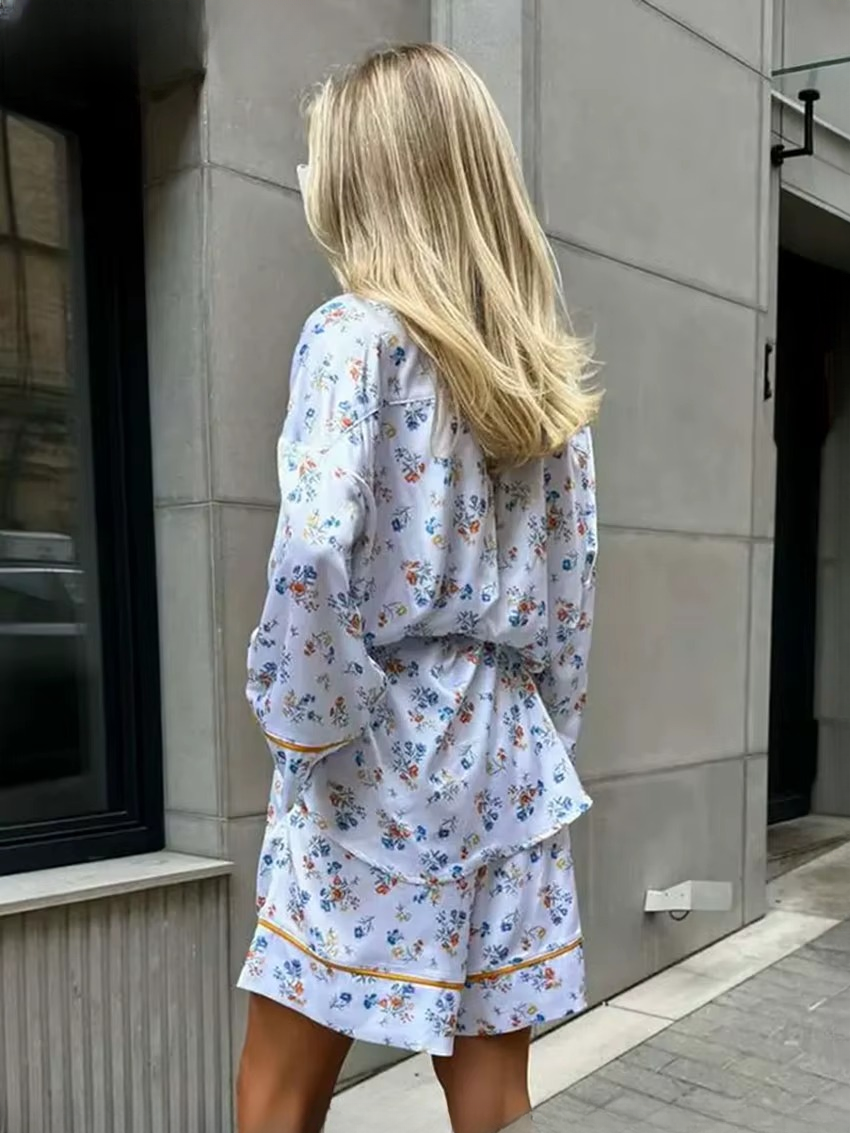 Elegant Long Sleeve Shirt With High Waist Shorts Two Pieces Set