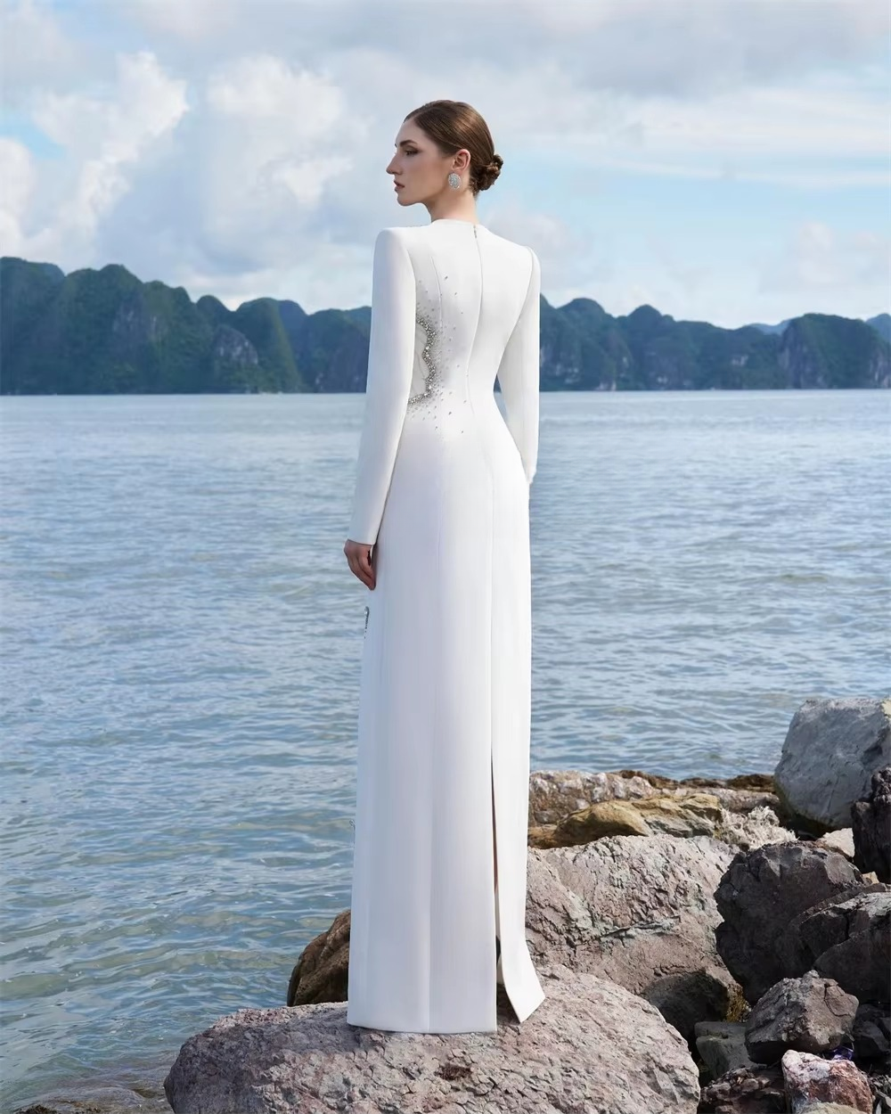 Elegant Jersey Flower Beading Sequined Straight Scoop Neck Long Dresses