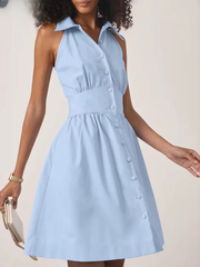 Elegant Lapel Sleeveless Classic Solid Single Breasted Mini Dresses