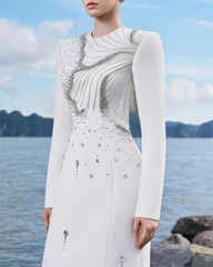 Elegant Jersey Flower Beading Sequined Straight Scoop Neck Long Dresses