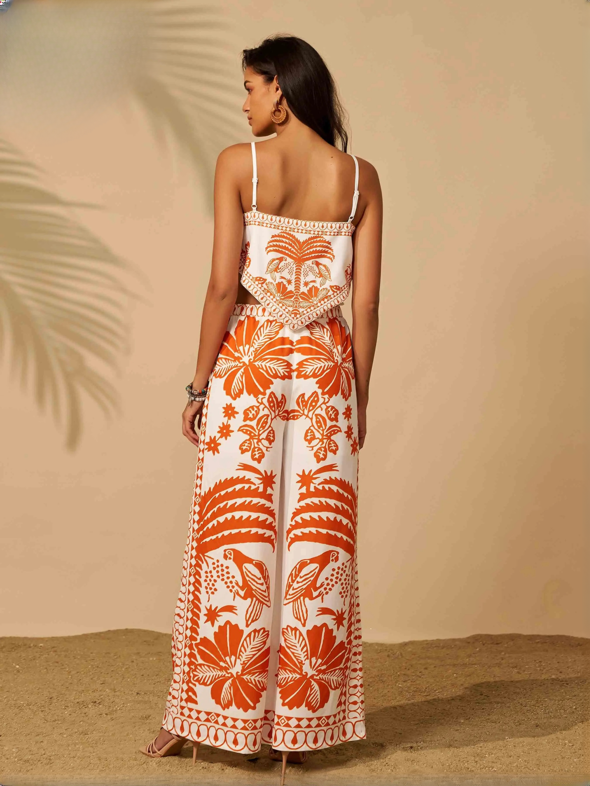 Elegant Slash Neck Trend Spaghetti Sleeveless Birthday Party Dress Beach Pants Two Piece Set