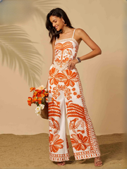 Elegant Slash Neck Trend Spaghetti Sleeveless Birthday Party Dress Beach Pants Two Piece Set