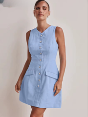 Elegant Bodycon V-Neck Sleeveless Classic Pockets Mini Dresses
