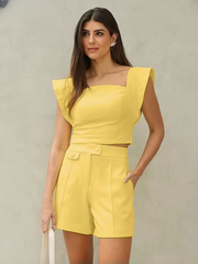 Casual Sleeveless Crop Top With Streetwear High Waist Slim Shorts Set Two Piece