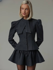 Elegant Long Sleeve Shirt With High Waist Mini Skirt Two Pieces Set