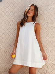 Casual Cotton Classic Solid O-Neck Sleeveless Mini Dress