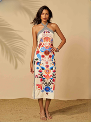 Elegant Halter Backless Slim Spaghetti Strap Beach Birthday Party Midi Dresses