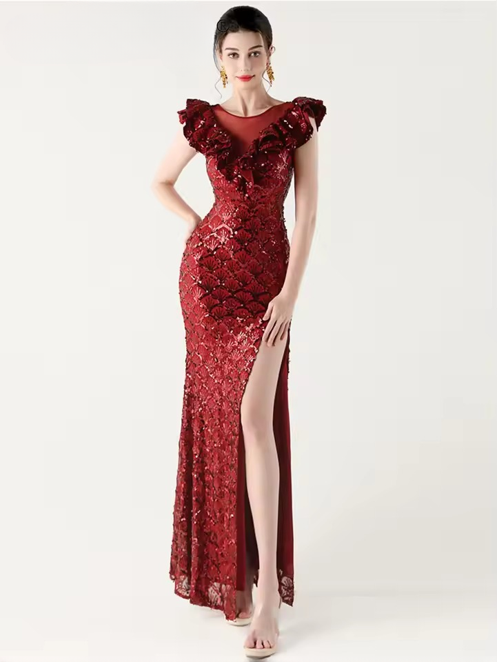 Elegant Solid Backless V-Neck Sequin zipper Party sleeveless Long Maxi Dresses