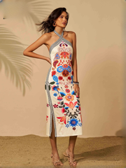 Elegant Halter Backless Slim Spaghetti Strap Beach Birthday Party Midi Dresses