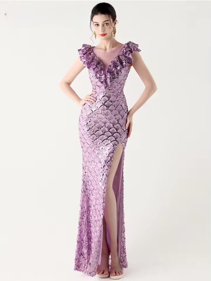 Elegant Solid Backless V-Neck Sequin zipper Party sleeveless Long Maxi Dresses