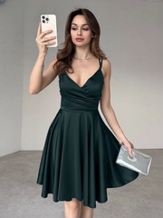 Elegant High Waist Pleated Spaghetti Strap Sleeveless Mini Dresses
