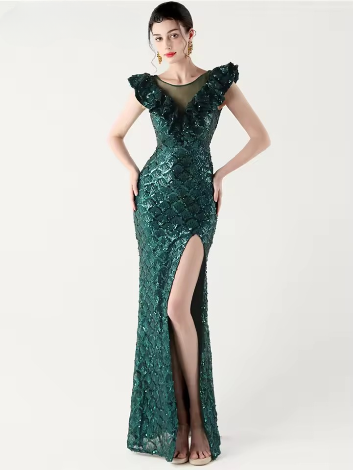 Elegant Solid Backless V-Neck Sequin zipper Party sleeveless Long Maxi Dresses