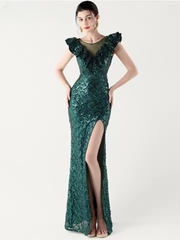 Elegant Solid Backless V-Neck Sequin zipper Party sleeveless Long Maxi Dresses