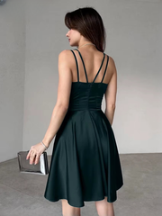Elegant High Waist Pleated Spaghetti Strap Sleeveless Mini Dresses