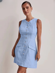 Elegant Bodycon V-Neck Sleeveless Classic Pockets Mini Dresses
