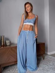 Elegant Long Sleeve Shirt + Crop Top With High Waist Wide Pants 3 Pieces Set