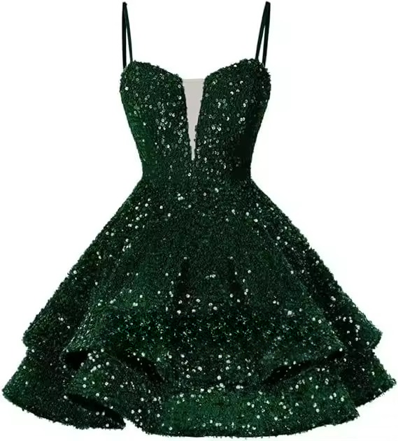 Casual Sequin V-neck Homecoming With Teens Ruffles Backless Lace-up Cocktail Party Sparkly Evening Mini Gown