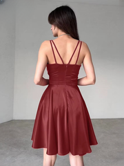 Elegant High Waist Pleated Spaghetti Strap Sleeveless Mini Dresses