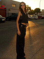 Casual Sleeveless Tank Top With High Waist Wide Pants Two Pieces Set